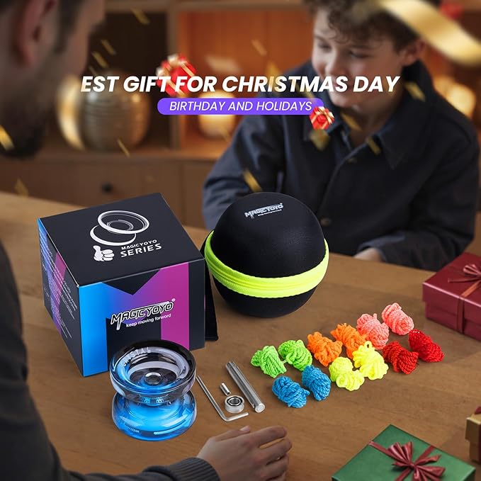 MAGICYOYO K2 Crystal Yoyo for Kids 8-12, Responsive Yoyo Professional for Beginners, Plastic Dual Function Yo Yo with 12 Yoyo Strings, Yo-yos Case Bag + Yoyos Accessory Kit (Black Blue)