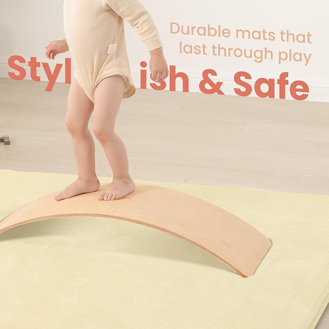 Huloo Sleep Baby Play Mat for Floor,1.3" Thick Elasti-Foam 50"×50" Playpen Mat for Tummy Time,Water Repellent Soft Coral Velvet for Toddler,Infant,Kids,Non-Slip Backing Safe for Crawling(Vanilla)