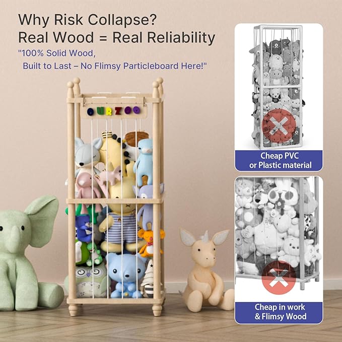 Stuffed Animal Storage, Wood Stuffed Animal Zoo Storage,3D Zoo Plaque Toy Organizer, Extra Large Capacity Plush Toy Cage,Stuffed Animal Holder,Gift for Nursery Playroom Kidroom Decor