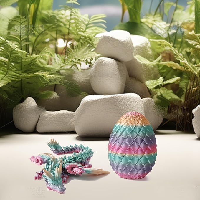 Pigmiss 3D Printed Dragon Eggs with Dragon Inside, Fidget Toy for Adults, Full Articulated Crystal Easter Eggs Decoration Gift (Rose-Winged Multicolor)