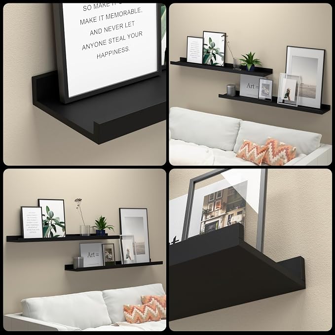 Boswillon Floating Shelves Set of 2, Long Wall Shelf with Lip, 36in, Black | Display Ledge Shelf for Room Wall, Wall Decor Shelves for Bathroom, Living Room, Bedroom, Kitchen, Nursery Room, Modern, Wood