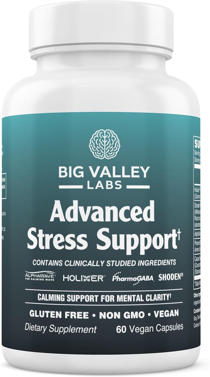 Advanced Stress Support – Holy Basil, Shoden® Ashwagandha, AlphaWave® L-Theanine, PharmaGABA®, Cacao Theobromine – Calm & Clarity Formula – Vegan, Non-GMO, Gluten-Free – 60 Capsules