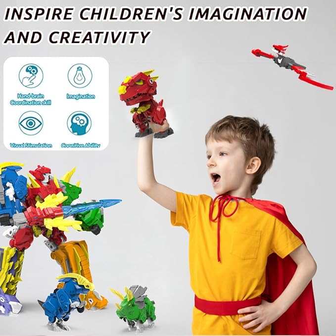 Dinosaur Combined Robot Toys, 6-in-1 Deformation Robot, 10-in Take Apart Robot Figures, Disassembly Toys for Boys & Girls Age 6+ (10IN)