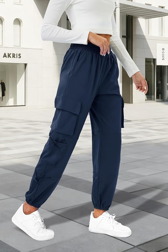 COPYLEAF Womens Parachute Cargo Pants with Pockets Quick Dry Hiking Pants Lightweight Water-Resistant Baggy Joggers