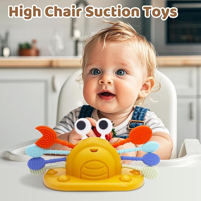 Baby Suction Toys High Chair Teething Toys - Baby Teething Chew Toys Silicone Teethers, Food Grade Silicon for 6 12 18 Months (Yellow)