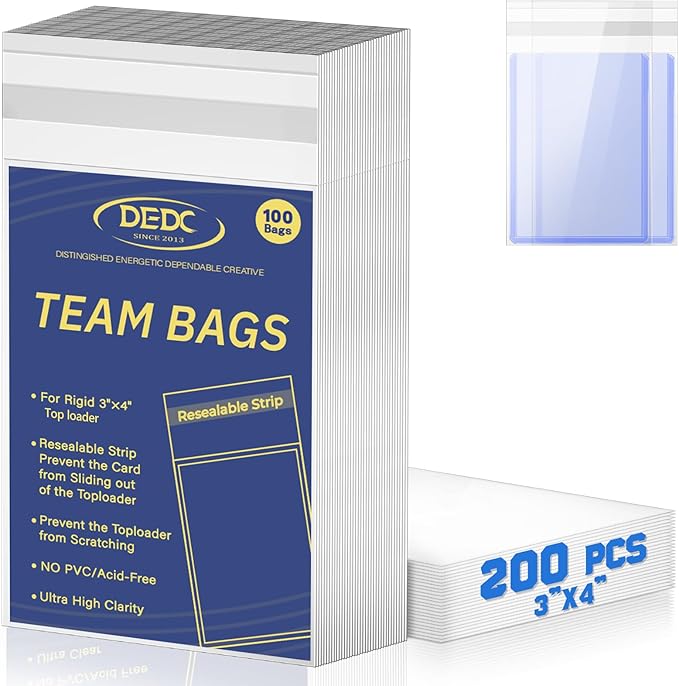 DEDC 200 Pcs Card Sleeves Team Bags for Trading Cards, Team Bag Fit 3x4inch 35PT Top Loaders for Trading Card Shipping Sports Graded Card Sleeves Protector