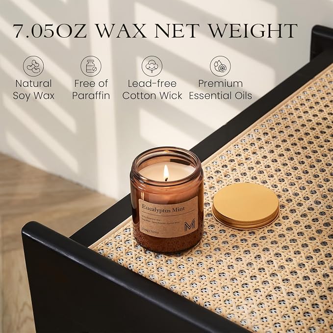 M&SENSE CreamyVanillaPie Scented Small Candle, 7.5Oz Aromatherapy Candle for Home Fragrance, Soy Wax Candles Gift for Birthday, Housewarming, Amber Jar Candle for Stress Relief, Meditation, Yoga
