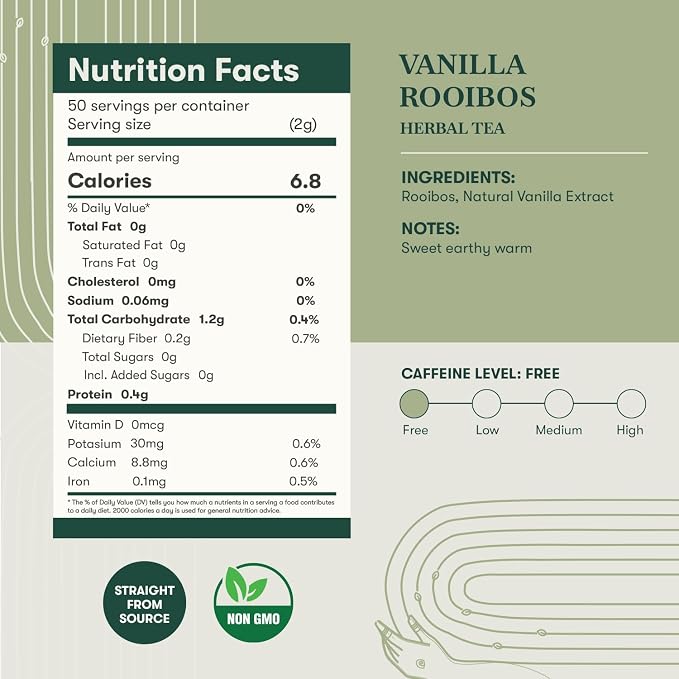 Luxmi Estates Rooibos Vanilla | Calming and Relaxing | Loose Leaf - 100g/3.52oz (50 Cups)
