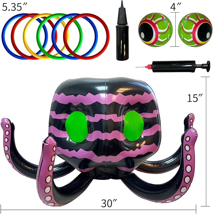 GIFTEXPRESS Halloween Ring Toss Game and Decor 4-in-1 – Trunk of Treat Inflatable Octopus Sea Creature Candy Bowl, Cooler, Basketball Hoop & Pool Toy, Indoor/Outdoor Party Game for Kids & Adults