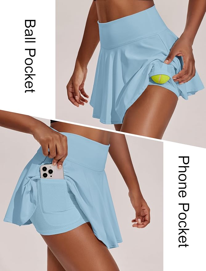 PINSPARK Womens Tennis Skirt 14" Pleated Athletic Golf Skorts with Pockets | High Waist, Tummy Control, Mini, Breathable, Lightweight, Soft, Built in Shorts, Pickleball, Casual