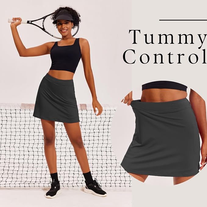 Ekouaer 16" Skorts for Women with Pockets Golf Pickleball Tennis Skirt | Silicone Grippers,2 Inner Pockets,Wide Waist,Side Slit Hem,Breathable,Soft,Lightweight