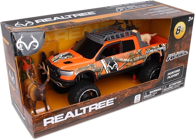 NKOK 1:18 Realtree 8 Piece Ram 1500 Rebel Elk Hunting Playset, Allows Children to Pretend Play and Use Their Imagination, Hunting Playset, for Ages 3 and up