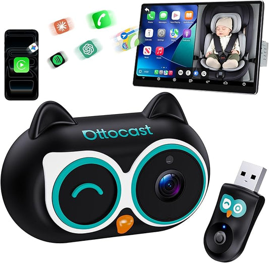 OTTOCAST Cabin Care Baby Car Camera with Wireless CarPlay, 1080P HD Rear Seat Monitor on Car Screen, No-Glow Night Vision, Split Screen Display, Safer Driving for Parents and Baby, 150° Wide Angle