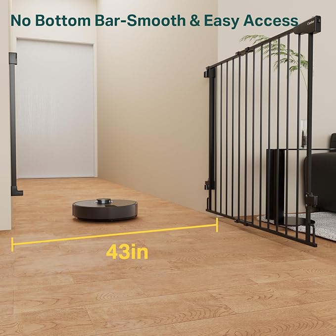 Cumbor 34" Extra Tall No Bottom Bar Baby Gate for Stairs, Hardware Mounted Dog Gate Indoor for Larger Pets, Expandable 29.2-43" Safety Gate for Doorways, Wide Walk Thru Door for Easy Access (Black)