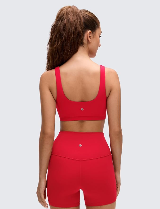 CRZ YOGA Butterluxe Scoop Neck Sports Bras for Women - U Back Padded Wide Strap Wireless Yoga Top