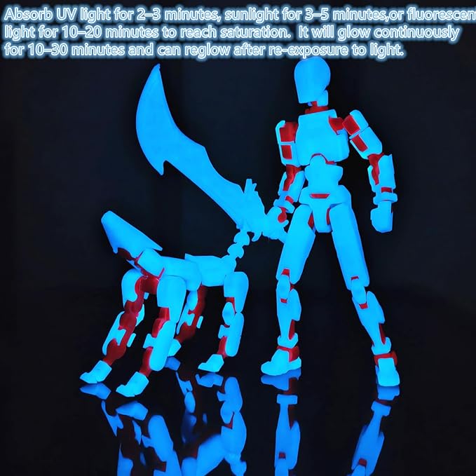 T13 Action Figures (Grow in The Dark Blue) Titan 13 Action Figures T13 3D Action Figure Set Already Assembled Dummy 13 Nova T-13 Robot 3D Printed Multi-Jointed Movable Toy (Blue Orange + Dog)