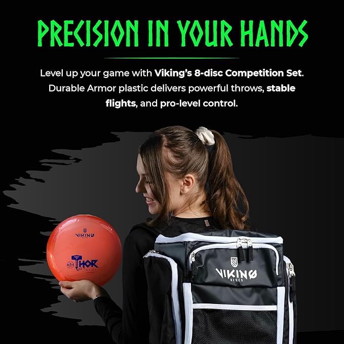 Viking Discs Competition Disc Golf Set - 8 Disc Golf Discs for Any Distance, PDGA Approved - Putter, Mid-Range, Fairway Driver, Distance Driver - Disc Set for Beginners and Professionals