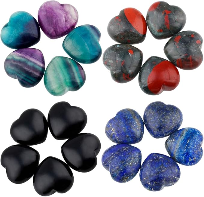 SUNYIK Assorted Crystal Stone Carved Puff Heart Pocket Stone Set, Healing Palm Crystal Set for Christmas, Pack of 8(1'')