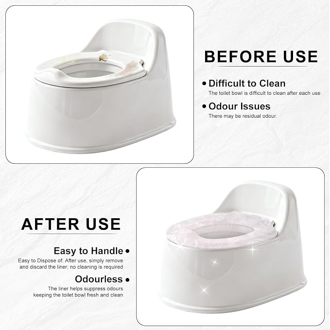 50pcs Single Use Potty Liners Compatible with Summer Infant My Size Potty Pro, Portable Training Pee Toilet Bags Elastic Fit Toilet Seat Cover for Toddler Potties Chair Travel Portable Toilets