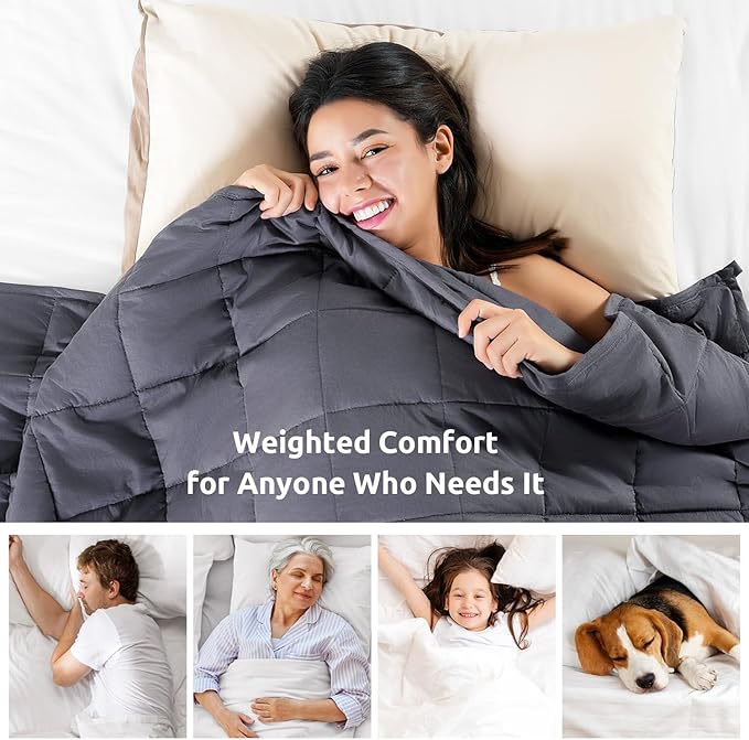 Sivio Weighted Blanket for Adults 100% Cotton, 60"x80" Queen Size 20 lbs, Cooling Summer Heavy Blanket for Sleeping, Breathable Soft Blankets with Premium Glass Beads, Machine Washable, Dark Grey