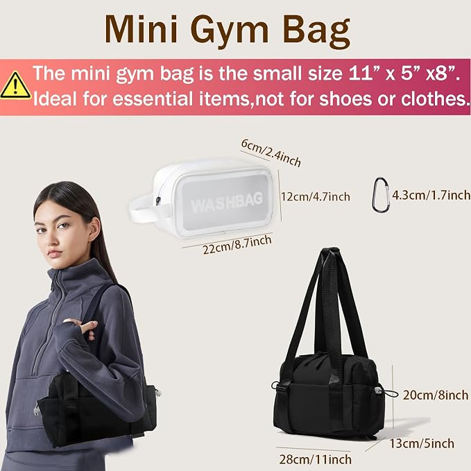 Mini Gym Bag for Women, Small Tote bag with Wet Compartment and Toiletry Bag for Yoga, Pilates, Swimming