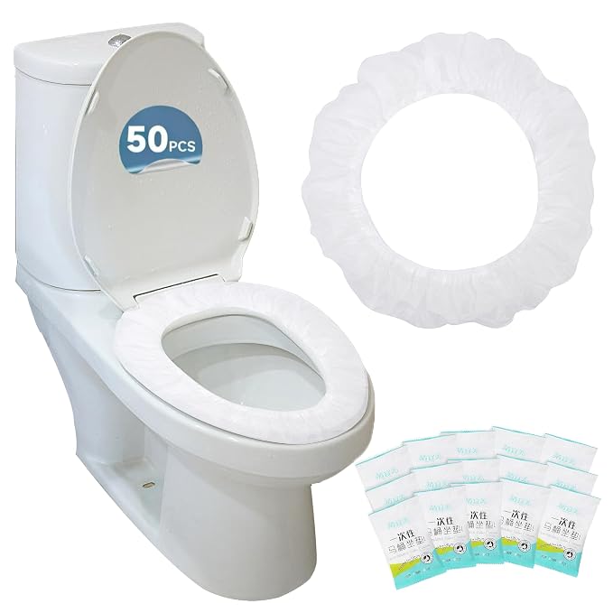 Disposable Toilet Seat Covers,50PCS. Waterproof Non-Woven Fabric, Individually Wrapped, Portable for Travel, Hotel, Hospital, Public Toilet