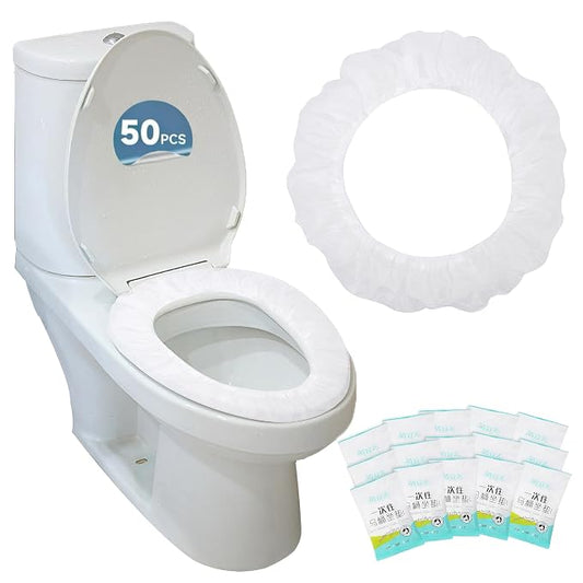 Disposable Toilet Seat Covers,50PCS. Waterproof Non-Woven Fabric, Individually Wrapped, Portable for Travel, Hotel, Hospital, Public Toilet