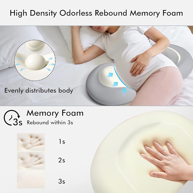 Pregnancy Pillows for Sleeping, Memory Foam W Shaped Maternity Pillow for Pregnant Women, Adjustable Travel Pregnancy Wedge Pillow with Cooling Removable Washable Cover, Support for Belly, Back(Grey)
