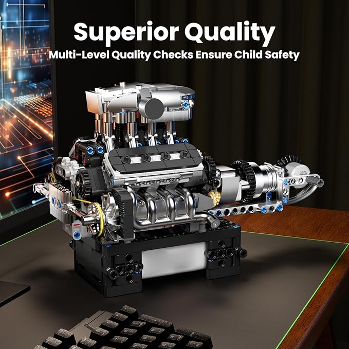 Mould King V8 Engine Model Kit That Works for 14+ Years Old and Adults, 10206 MCL V8 DIY Car Engine Model Educational Experiment Toy, 737Pcs