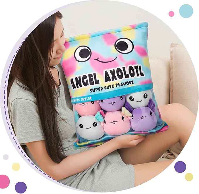 Axolotl Plush Pillow Throw Pillow, Cute Axolotl Plush Toys Doll, Stuffed Axolotl Gift for Kids, Birthday, Christmas, Baby Shower (6 pcs, Colorful)