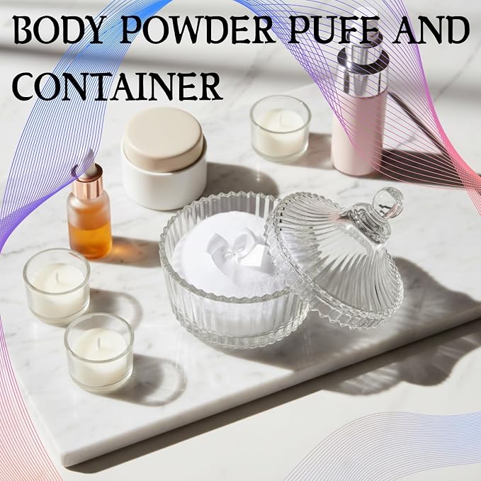 2 Pcs Large Body Powder Puff and Container Powder Container with Puff Powder Puff Crystal Container Soft Washable Reusable Velour Face Body Glitter Powder Puff Wet Dry Makeup (White 1)