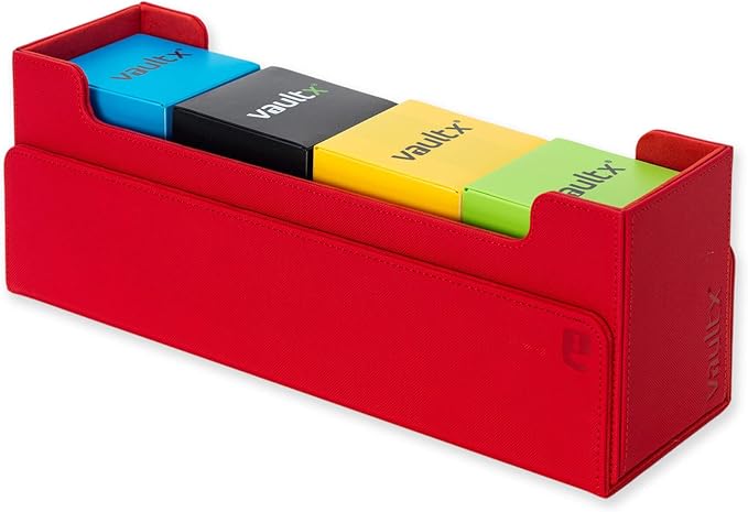 Vault X Card Storage Box, Exo-Tec Material, Detachable Magnetic Lid, with Dividers & Foam Fillers, for Trading Cards (Red)