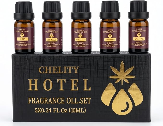 Hotel Diffuser Oil Essential Oils Set, Inspired by Luxury 5-Star Hotel, Baccarat Rouge, Dream On, Dubai, My Way, Santal, Fragrance Oil Set 5X10ML (0.34 fl oz)