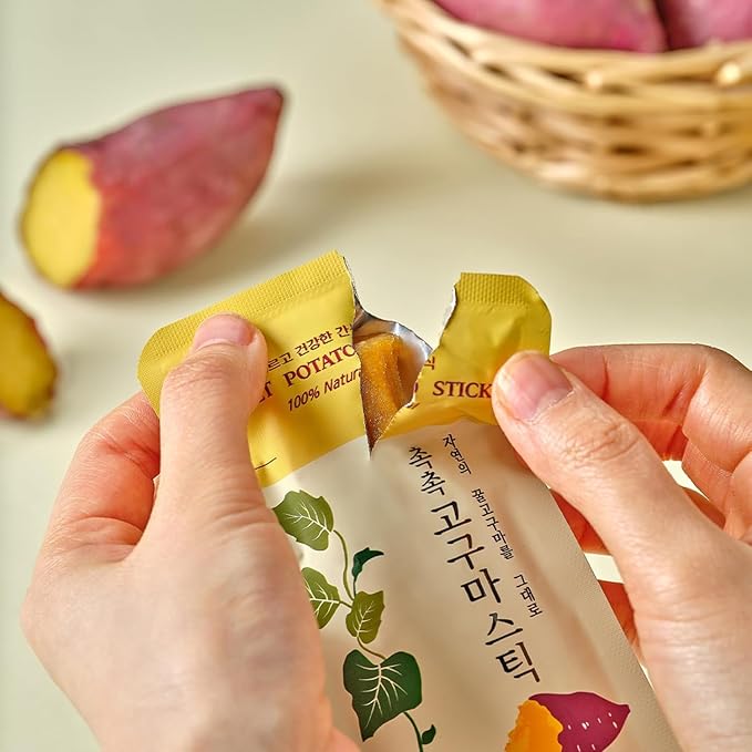 HELLO KFOOD HANWOOL Korean Sweet Potato Sticks – Soft & Chewy Snack, Made with 100% Korean Sweet Potatoes, Natural Healthy Snack, 20g x 10 Packs