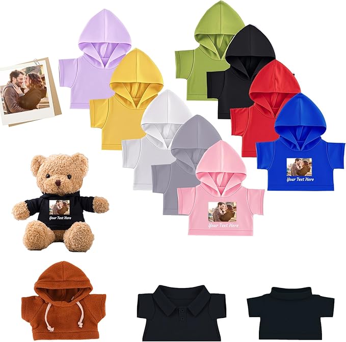 Personalized Teddy Bear Clothes with Photo Name, Custom Stuffed Animal Clothes Fit 8-16 inch Stuffed Bear Clothing, Personalized Doll Clothing Make Your Own Plush Doll Shirt