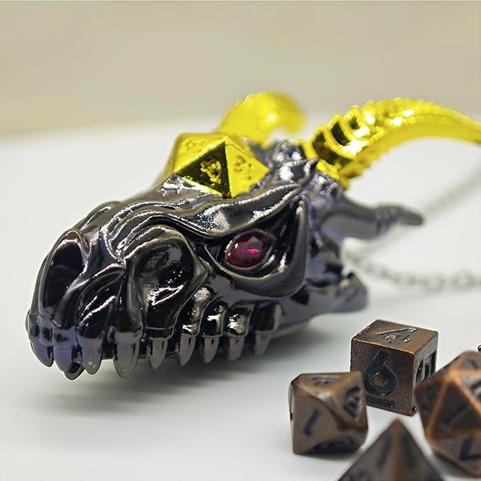 2025 Dragon Necklace for DND Dice Set, 7-in-1 Dragon Metallic D&D Dice with Gift Case for Dungeons and Dragon Game, RPG Role Playing Table Game Gifts (Black Gold)
