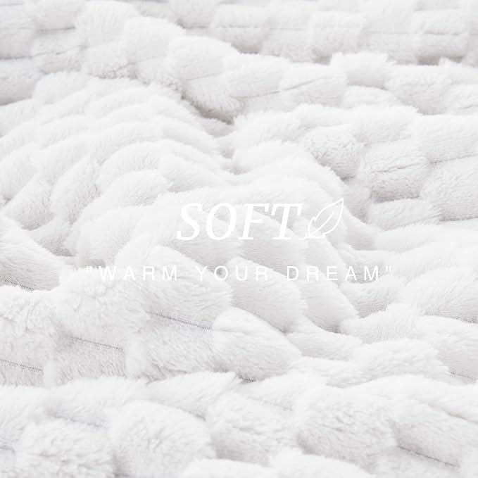 EXQ Home Gentle Soft Fleece Throw Blanket – Cozy Lightweight 3D Imitation Turtle Shell Jacquard Blanket for Couch Bed – All-Season Warm Fuzzy Flannel Blanket for Women Mom Her Gifts(60"x80",White)