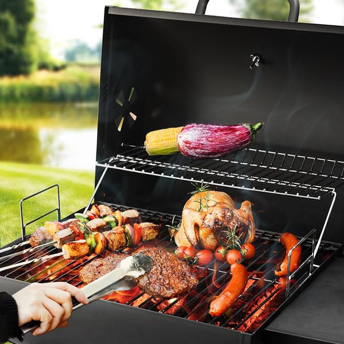 Charcoal Grill Outdoor BBQ Grill, Barrel Charcoal Grills with Side Table, with Nearly 500 Sq.In. Cooking Grid Area, Outdoor Backyard Camping Picnics, Patio and Parties, Black by DNKMOR