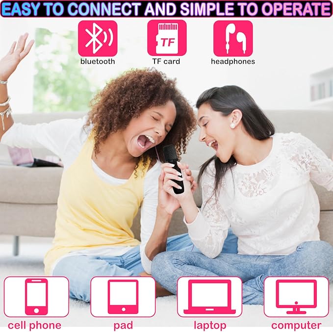 Mini Karaoke Machine for Kids & Adults, Kids Toys for Girls & Boys Gifts, Bluetooth Speaker with 2 Wireless Microphone for Kids Adults Toddler Girls Home Party Birthday Gifts Black