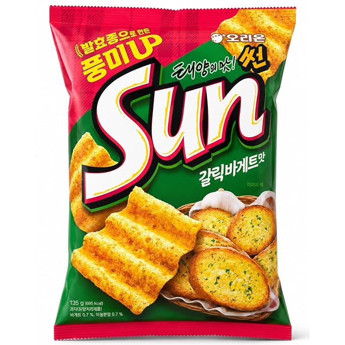 Korean Food Orion Sun Chips Garlic Baguette Multigrain Chips, 4.76 oz | Sweet&Savory Taste, Light&Crispy Texture, Great for Snacking, Party Snack