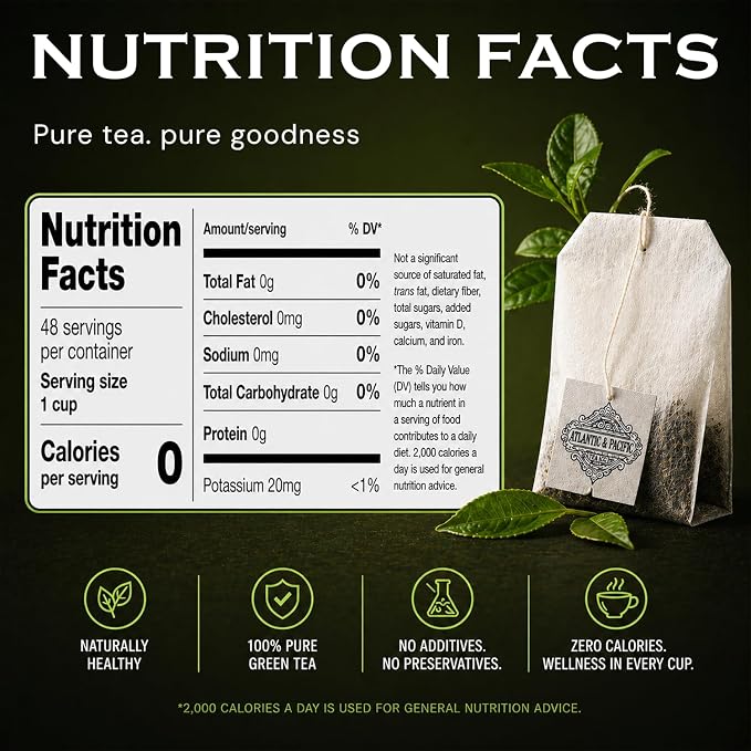A&P Coffee Gilman’s Organic Green Tea Bags, 48 Count, Smooth Flavor Green Tea, Naturally Caffeinated, Rich in Antioxidants, Fresh Aroma, Premium Green Tea, Hot or Iced Tea
