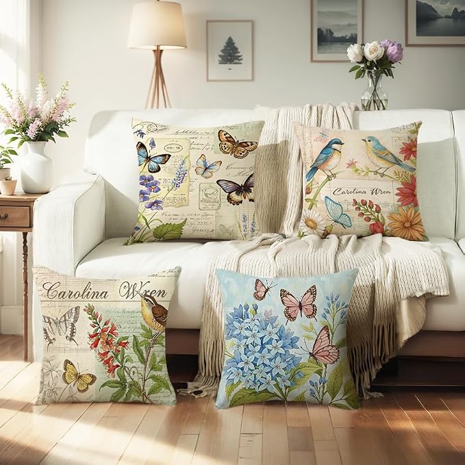 wyooxoo Spring Pillow Covers 18x18 Set of 4 Farmhouse Pillow Covers Outdoor Decorative Throw Cushion Case for Sofa Couch Living Room