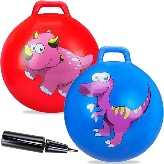Dinosaur Bouncy Balls with Handle for Kids, 2 Pack Ride On Toy Balls for Kids 3 4-8, 15 Inch Hopper Ball with Air Pump, Jumping Ball School Sports Games Balance Exercise Indoor Outdoor
