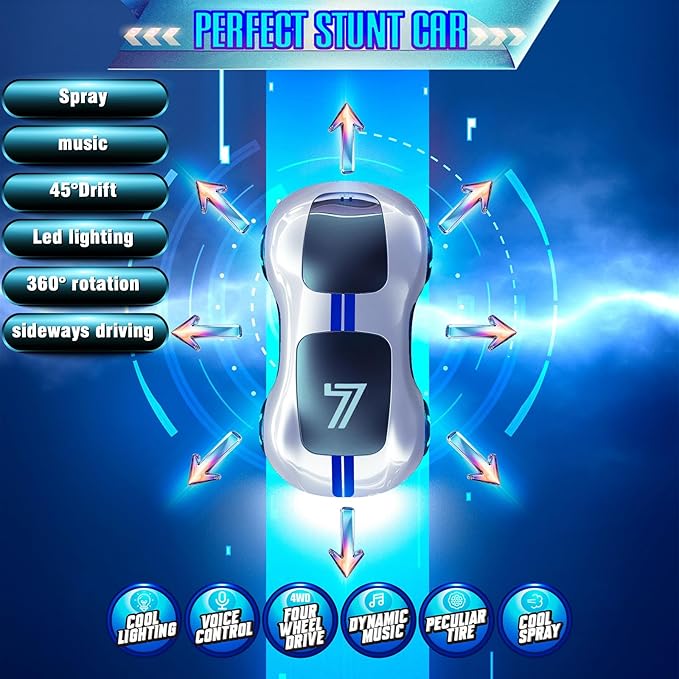 AEROQUEST Gesture Sensing Remote Control Car, Drift RC Stunt Car with Light Spray & Sound, 2.4GHz Hobby RC Cars Toy for Kids, 360° Rotate, Birthday Gifts for Boys Girls 4-12