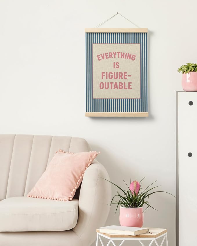 FGFK Everything is Figureoutable Positive Affirmations Wall Art Poster Hanger Frame, Retro Pink and Blue Inspirational Striped Canvas Prints Framed Wall Decor for Office Classroom Home, 12x16 Inch