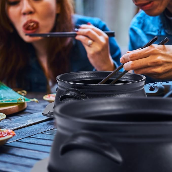 2 Pcs Korean Stone Pot Clay Cooking Pot Set Ceramic Sizzling Hot Bowl Korean Bibimbap Soup Dolsot Bowl with Lids for Ttukbaegi and Koreans Stew (38 oz)