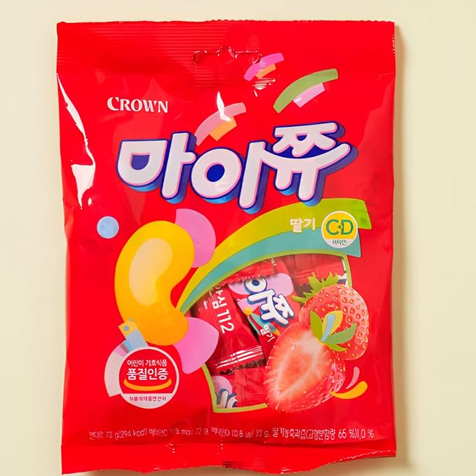 K-Food Crown MyChew Chewy Candy Variety Pack - Strawberry, Apple, Grape (3 x 72g Bags) | Authentic Korean Fruit Gummy Snack Bundle
