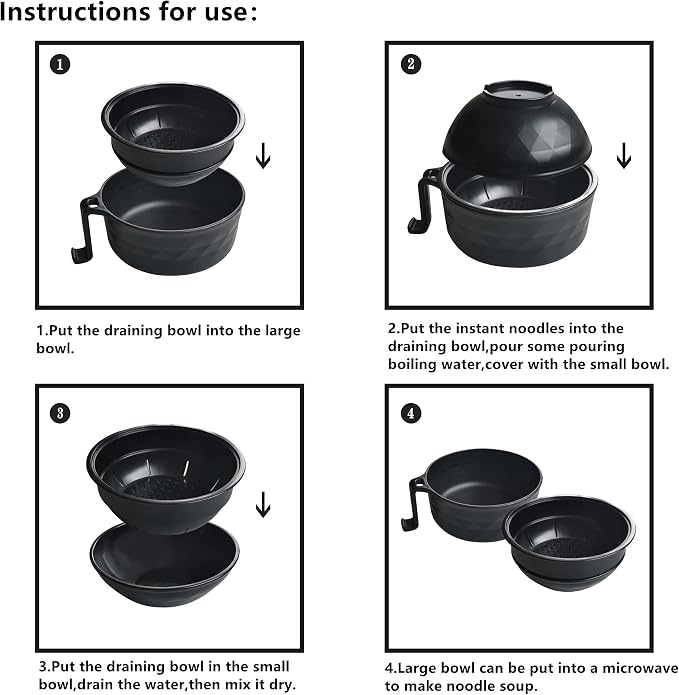 Layron Ramen Cooker Ramen Bowl Set with Chopsticks 33oz Microwave Noodle Bowl College Dorm Room Essentials for Girls for Boys Apartment Essentials-Black