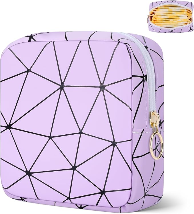Likesing Period Bag for Tampon, Leather Sanitary Napkin Storage Bag for Girls Womens, Portable Sanitary Napkin Period Pad Pouch for Purse, Small Make Up Bags(Purple)