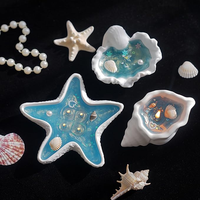 Starfish Shape Scented Candle,Minimalist Starry Night Ocean Jelly Wax Aroma Decorative Candle for Table Photo Prop Gift,4-Wick and Plaster Sculpture for Coastal Zen Home Decor